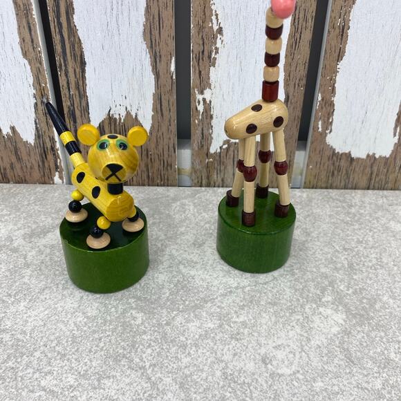 Vintage Petra Toys Giraffe & Leopard Push Puppets - Picture 1 of 5